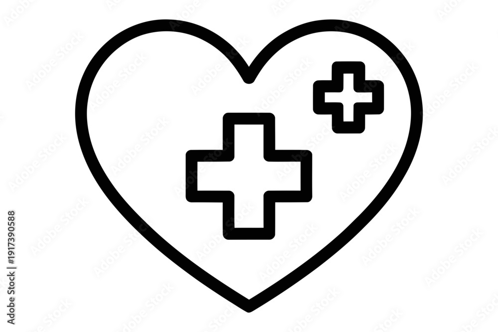 Fototapeta premium A minimalist vector graphic of a heart with medical crosses