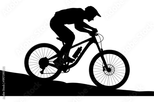 A silhouette of a man riding a bicycle uphill in a vector graphic