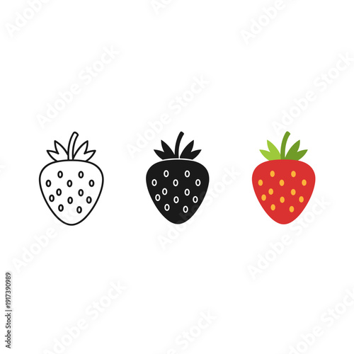 A set of three strawberries in different colors and styles Vector
