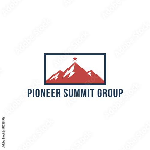 Logo featuring a stylized mountain range with a star at the peak, enclosed in a rectangle, with bold text below