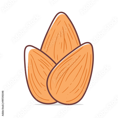 Cute Kawaii Almond Vector Pastel Colored Flat Style Nut Illustration, Hand Drawn Cartoon Almond Icon for Healthy Snack, Kids Design, Organic Food, Vegan Ingredient, and Cute Nature Theme