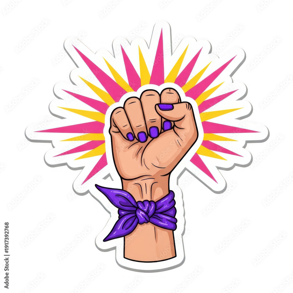 Fototapeta premium Fist with purple glove and starburst effect isolated on transparent background