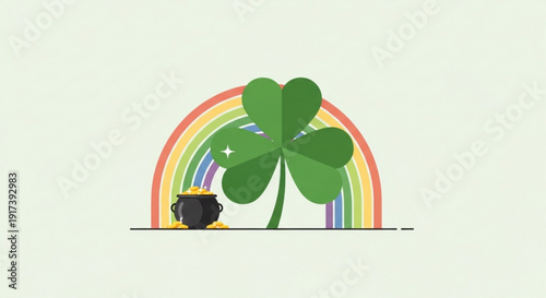 St patrick's day clover with rainbow and pot of gold on white background symbolizing good luck and irish heritage