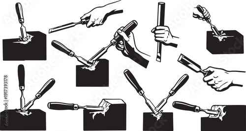 Various hand tool uses with chisel and hammer techniques