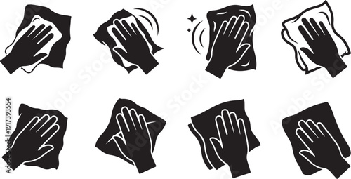 Various hand gestures with cloths in black and white
