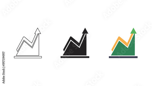 A set of three graph icons showing growth and trends Vector