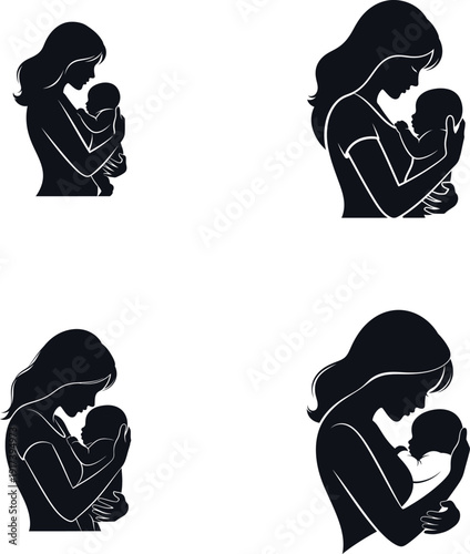 Mother day concept with silhouettes of loving mothers and children