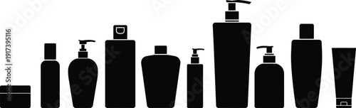 Cosmetic Products Silhouette Set - Black Minimalist Bottle and Jar Icons for Beauty and Skincare Vector