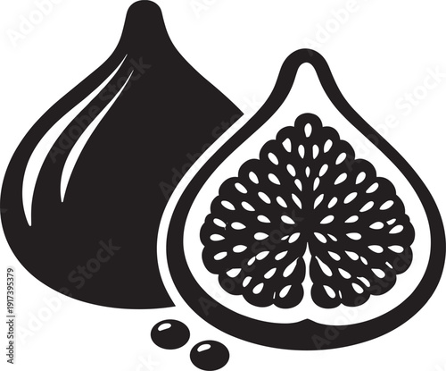 Fig black silhouette icon fruit with seeds, modern illustration design element isolated on background
