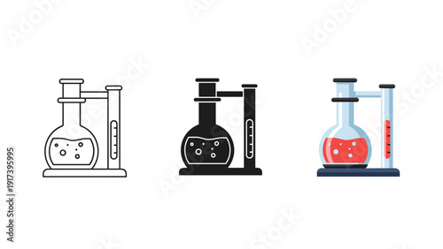 Three laboratory flasks with different colors and designs Vector