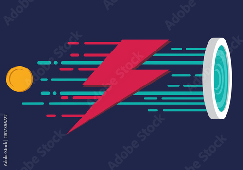 A dynamic graphic showcases rapid asset bridge speed with a coin and lightning bolt, symbolizing fast financial growth. Modern, bold design.