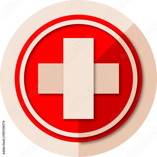 Brown cross medical on red circle paper cut icon PNG