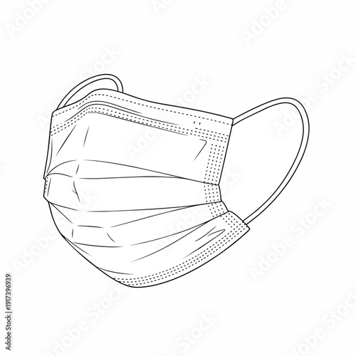 Simple Line Drawing of a Disposable Face Mask