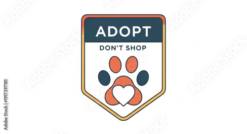 Adopt don't shop pet adoption awareness badge with paw print and heart symbol