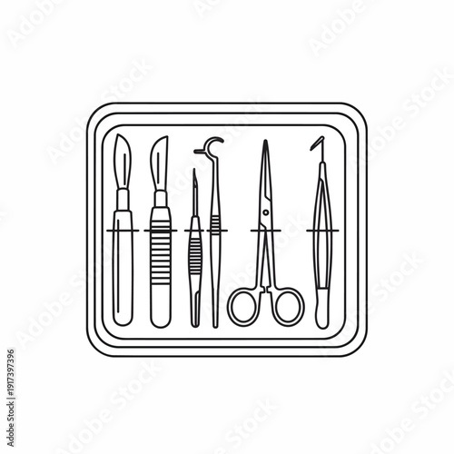 Set of Dental Instruments in a Tray