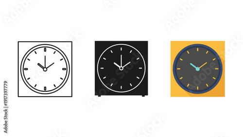 Three different clock faces with unique designs Vector