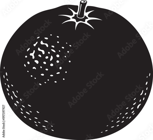 Tangerine fruit outline isolated on transparent background with white blemishes and stem