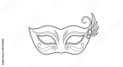 Intricately designed venetian masquerade mask with feather decoration on white background symbolizing mystery and elegance for parties and events