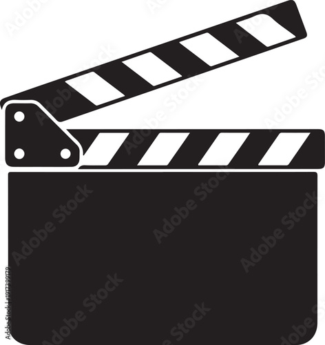 Cinema clapperboard icon for film production and video editing industry representing multimedia projects and entertainment broadcast equipment in flat vector style