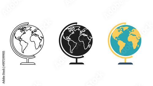 Three globes with different colors and designs Vector