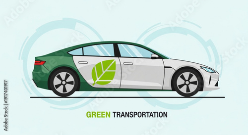 Eco friendly green car with leaf symbol for sustainable transportation