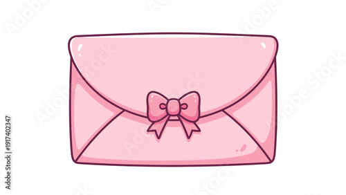 Pink sealed envelope with a cute bow on a white background