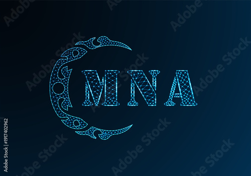 Low poly letter logo MNA design. MNA letter logo low poly vector design on blue color gradient background. MNA logo low poly design