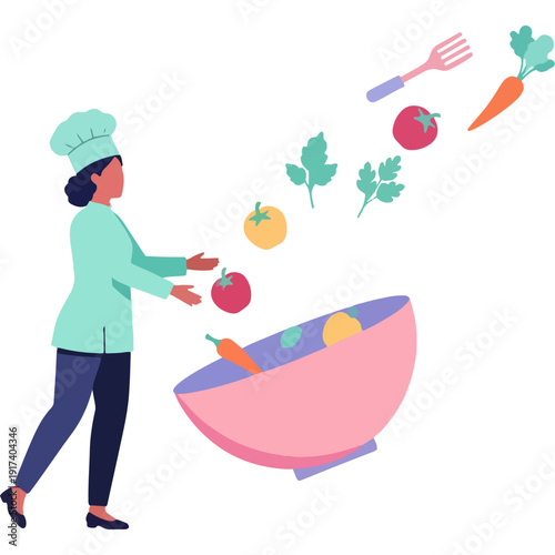 Creative chef preparing a colorful and imaginative culinary dish with joyful ingredients Vector