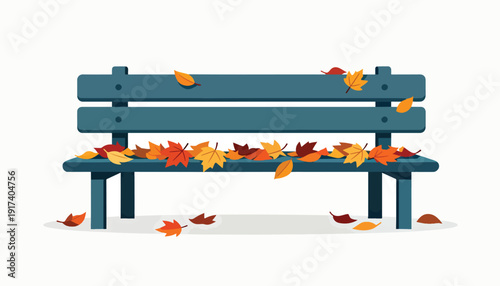 Blue park bench adorned with fallen autumn leaves