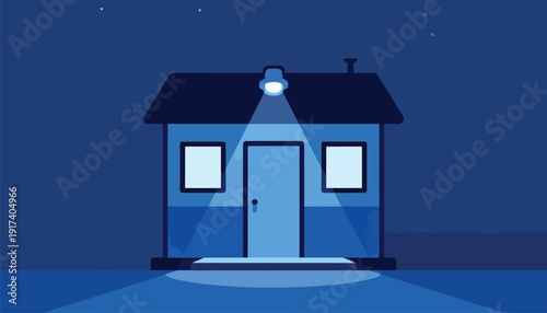 Minimalist house illuminated by a single lamp at night