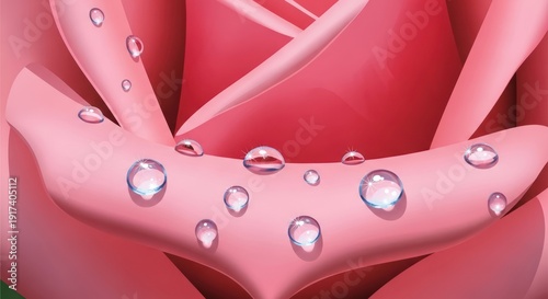 Vector illustration of pink rose petal with fresh water drops