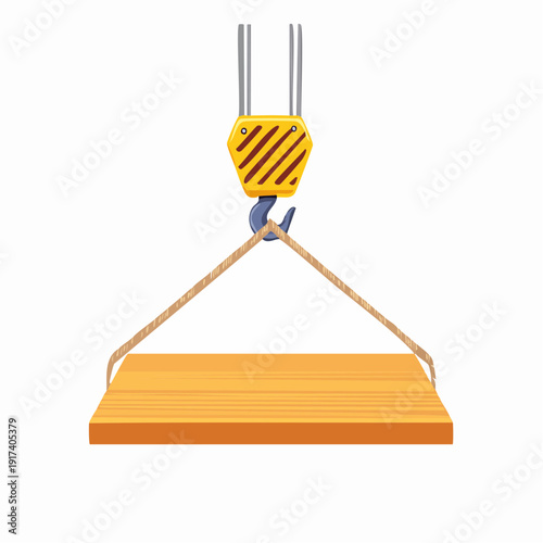 Icon of slab hanged on crane hook by rope slings