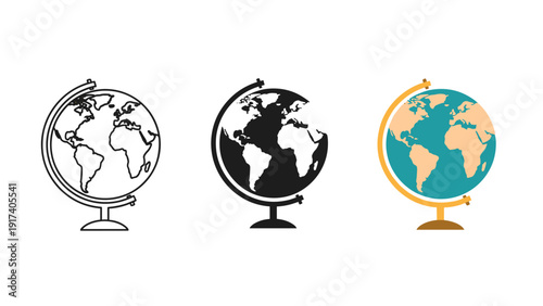 Three colorful globe icons in different styles and colors Vector