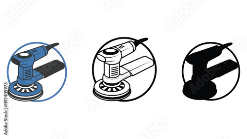 Sander tool icon set including color and black white illustrations
