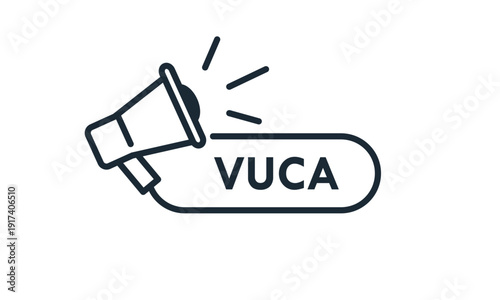 VUCA concept vector logo set featuring Volatility, Uncertainty, Complexity, and Ambiguity icons for business strategy, management, and leadership infographics.