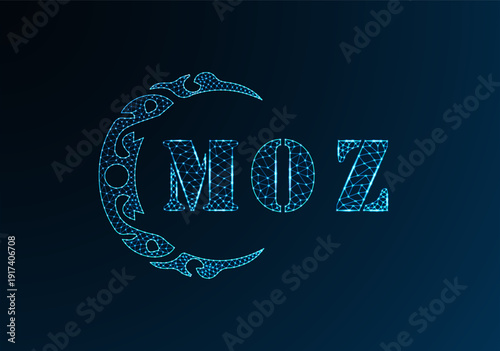 Low poly letter logo MOZ design. MOZ letter logo low poly vector design on blue color gradient background. MOZ logo low poly design