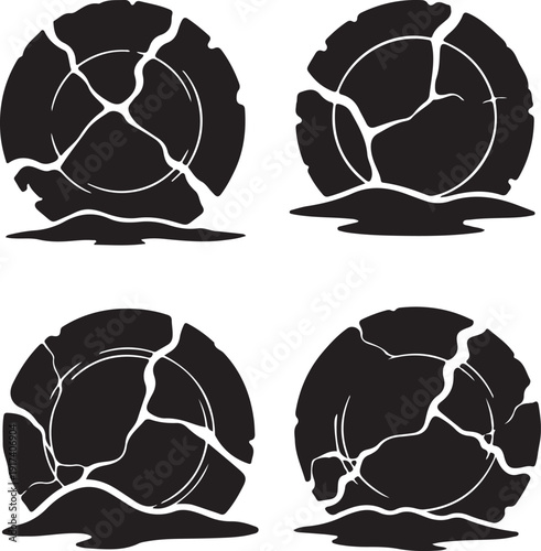 Broken plate silhouettes for abstract concepts of destruction, damage, fragility, and bad luck, vector art