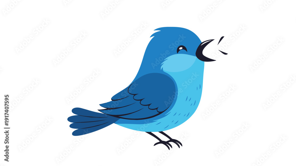 Obraz premium Stylized blue cartoon bird perched with open beak making a sound
