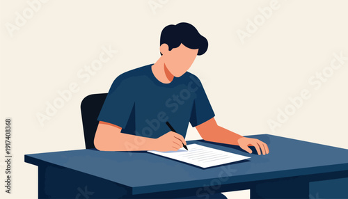 Person writing on paper at a desk