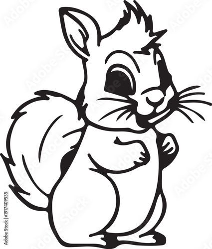 A cute cartoon squirrel with a fluffy tail and whiskers