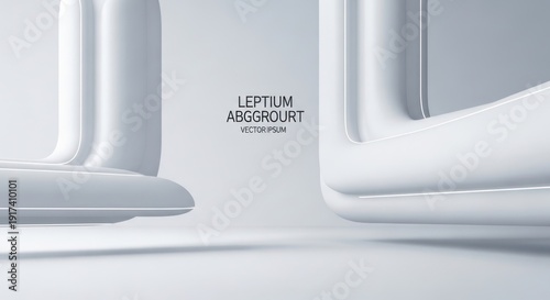 Modern abstract white curved shapes on clean gray background