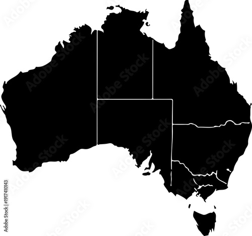 A black silhouette map of Australia as a vector graphic illustration