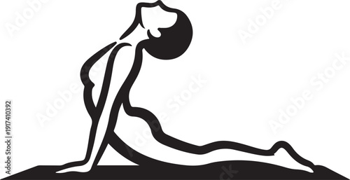 Yoga cobra pose silhouette of woman stretching on mat for wellness and fitness center branding physical health exercise pilates meditation illustration art vector
