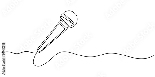 wired microphone continuous one line drawing. Retro microphone in one line drawing. Hand drawn symbol vector illustration. Modern minimalistic linear design. pro vector