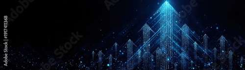 Wallpaper Mural Digital blue arrows composed of glowing dots and lines rise upwards against a dark background, symbolizing growth, progress, and technology. Torontodigital.ca