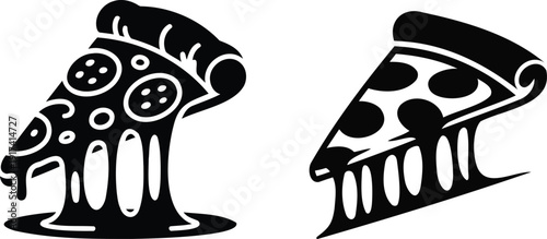 Pizza slice with melted cheese silhouette symbol representing classic fast food concept, clean design ideal for restaurant logos, menus and food delivery graphics
