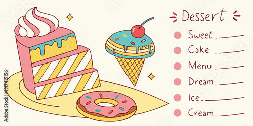 A delightful assortment of desserts including cakes, ice cream, and pastries.