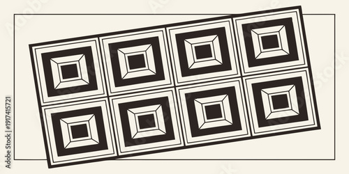 A detailed illustration of a complex geometric pattern with nested squares
