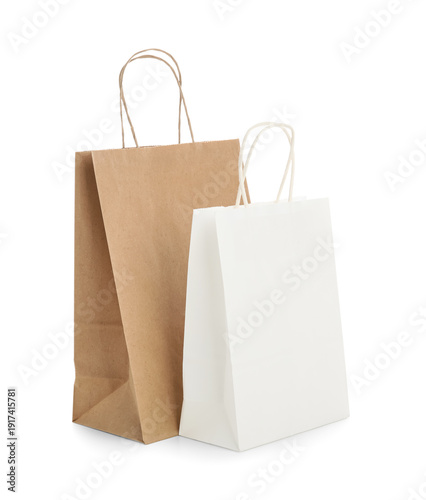 Paper shopping bags on whit...