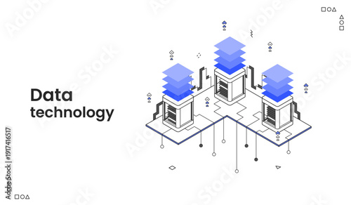 Digital Data Technology Network, Isometric View of Connected Server Platforms and Infrastructure